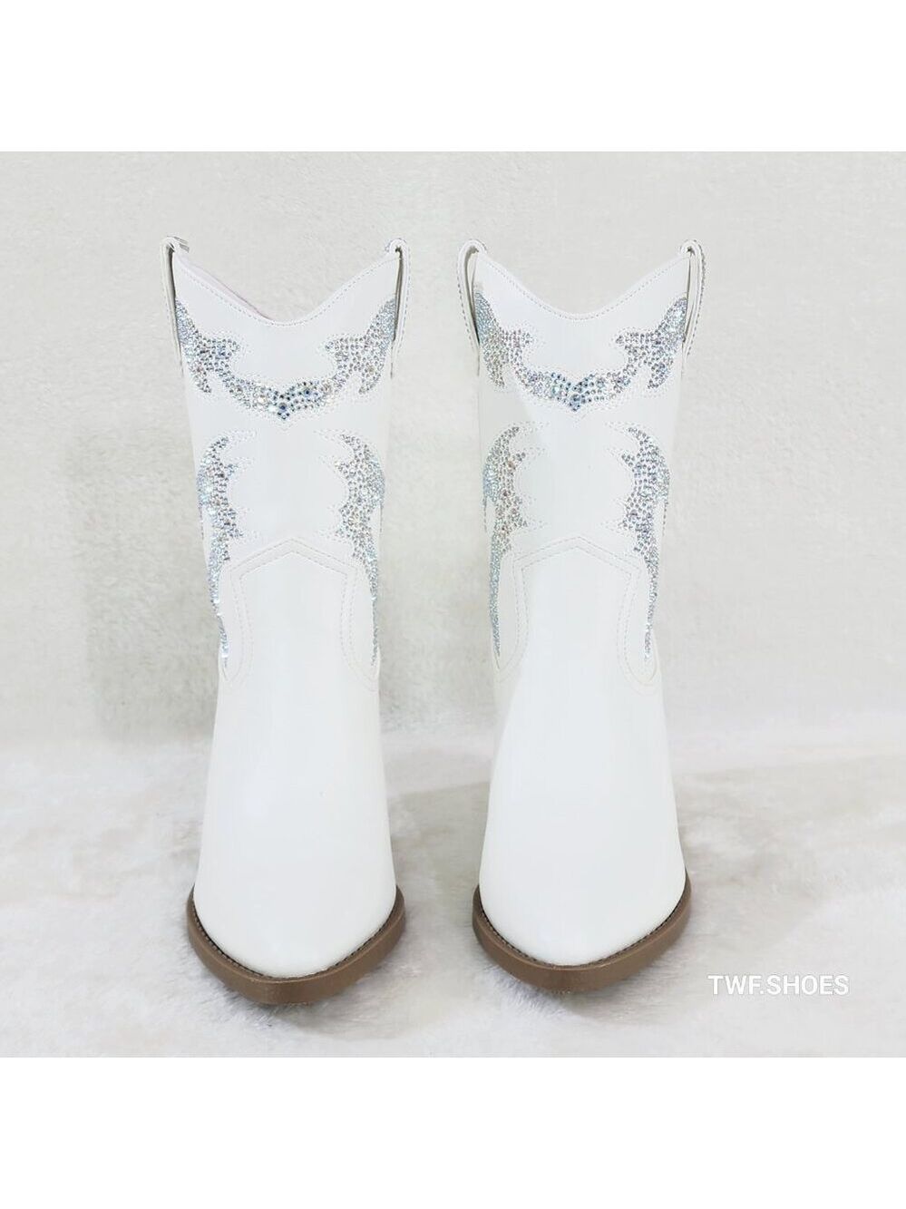 Patty White Multi Sparkle Rhinestones Country Glam Western Cowgirl Ankle Boots - Picture 6 of 8